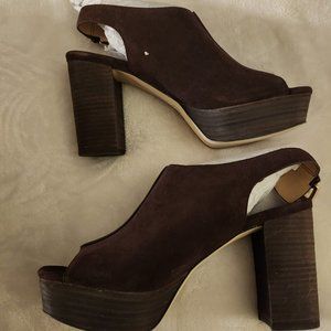 Michael Kors Piper Sling Brown Suede Platform Size 8 - NEW